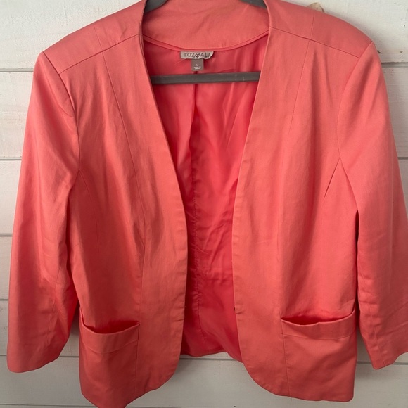 Roz & Ali Blazer Jacket Women Large in Coral with Pockets - Picture 2 of 10